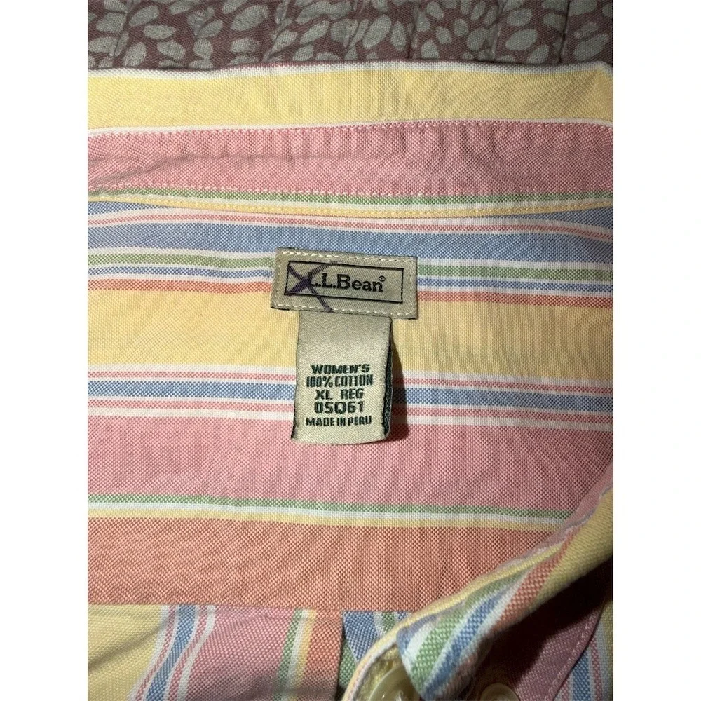 L.L.Bean Button-Up Shirt Womens XL Pastel Multicolor Striped Collared cabincore
